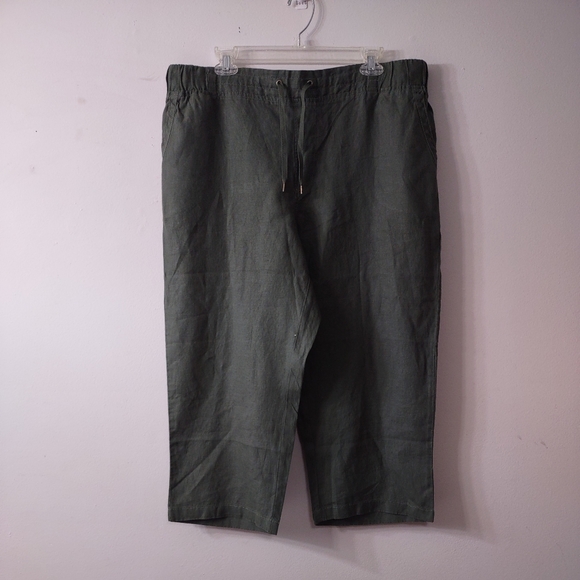 LL Bean Linen Cropped Olive Green Pants, Size 18, NWT - Picture 1 of 8